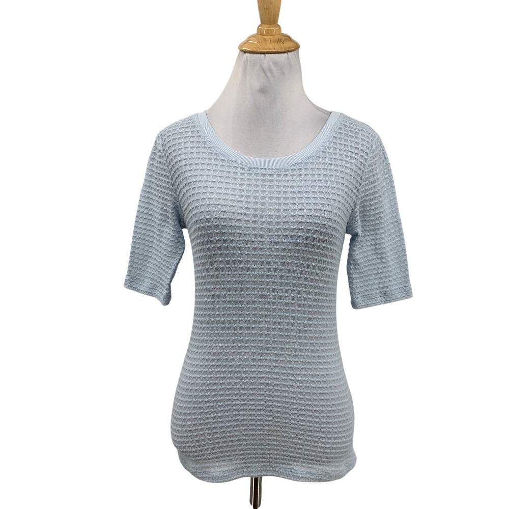Pilcro Top Womens XS Extra Small Baby Blue Textured Waffle Knit Short Sleeve Tee